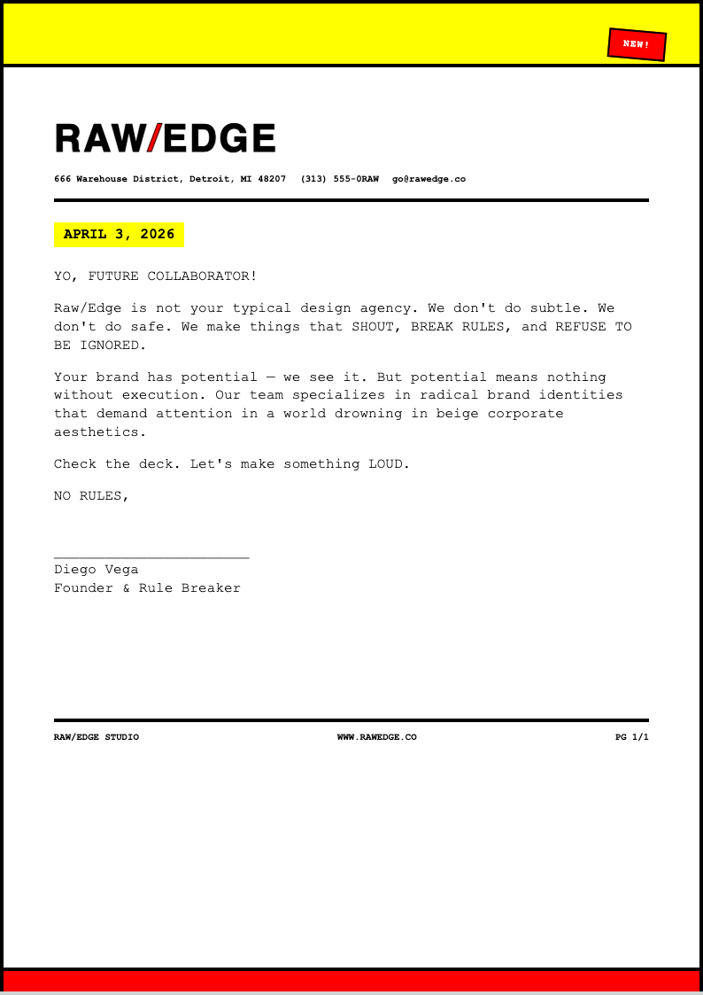 Neo brutalist decorative letterhead